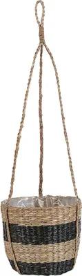 Produktbild von BELIANI Blumenampel Natur und Schwarz aus Seegras Rund im Boho Stil Modern Hängender Pflanzenkorb Indoor für Wohnzimmer Schlafzimmer Flur