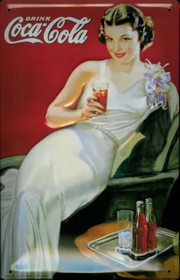 Produktbild von Blechschild Coca Cola Lady weisses Kleid Coke nostalgisches Werbeschild retro Schild