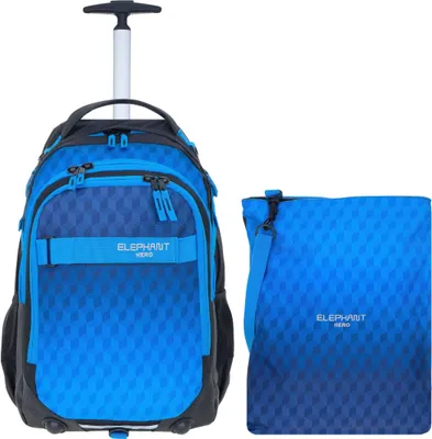 Produktbild von Trolley Rucksack 2 Teile Set Elephant Hero Signature Schultasche Ranzen Trolly Schultrolley mit Turnbeutel 12869 Dark Blue Cube tt