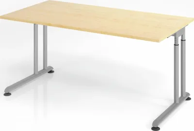 Produktbild von Schreibtisch Nilo | Ahorn | Silber Gestell | BxT 160x80cm | Arbeitshöhe 68-82cm | höhenjustierbar, 1cm Raster | C-Fuß-Gestell | Rechteckform