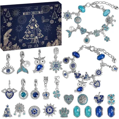 Produktbild von Adventskalender 2025 Schmuck 24 Charm Armband Mädchen Blau