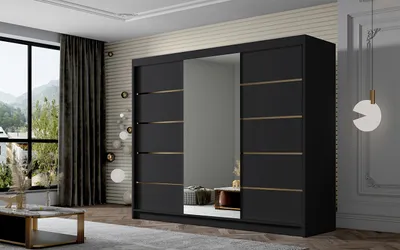 Obrázek produktu pro Šatní skříň se zrcadlem MILINA - 250 cm, černá