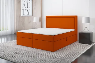 Produktbild von Boxspringbett FRODI 140 x 200 mit 2 Bettkästen, Bonell-Matratze und Topper. Farbe: Orange