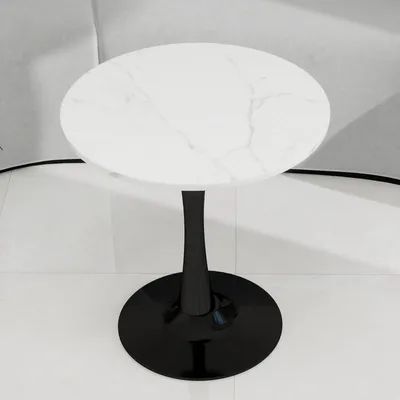 Produktbild von Esstisch Rund Ø 70 cm für 2-4 Personen - Küchentisch in Schwarz Marmor-Optik - Moderner Bistrotisch mit Metallbeinen - Design Speisetisch Stabil