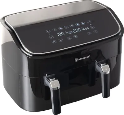 Sommertal Heißluftfritteuse HF DUAL 900 mit Doppelkammer | 9 Liter XXL Airfryer & Dörrgerät | 2850W | Digitales Touch Display