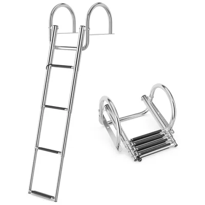 Produktbild von GOPLUS Poolleiter Edelstahl, Bootleiter klappbar mit Handlauf, 4 Stufen und Antirutschpads, Schwimmbadleiter Tiefbeckenleiter bis 227kg belastbar, Badeleiter für Yacht Deck Pool & Boot, Silber