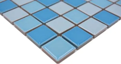 Produktbild von Handmuster Schwimmbadmosaik Mosaikfliese Keramik blau mix glänzend BAD Duschwand MOS18-0406_m