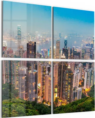 Produktbild von DEQORI Glasbild Echtglas 4x50x50 cm 'Wolkenkratzer Hongkongs' Wandbilder XXL groß