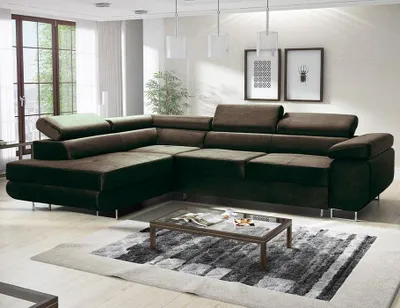 Produktbild von Avatar Velvet Ecksofa in L-Form 277 x 73 x 203 cm mit Schlaffunktion und Bettzeugbehälter - Schlafsofa mit Bettkasten - Eckcouch mit Stauraum - Links - Farbe: Monolith Schokolade (MO29)