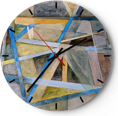 Produktbild von Wanduhr - Rund - Glasuhr - Abstraktion modern - 30x30cm - Schleichendes Uhrwerk - Lautlos - zum Aufhängen bereit - Dekoration Modern - Wanddekoration aus Glas - C3AR30x30-3681