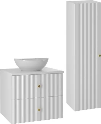Produktbild von Waschtisch und Hängesäule 60.6cm Izae mit 2 Schubladen, Weiß