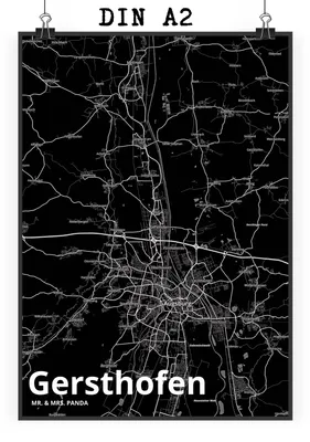 Produktbild von Mr. & Mrs. Panda Bild Gersthofen DIN A2 - Geschenk, Stadt Dorf Karte Landkarte Map Stadtplan, drucke, wanddeko, Wandbild, wandkunst, Plakat