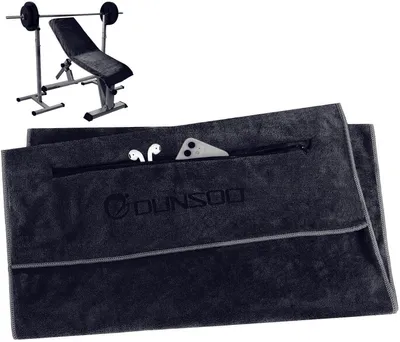 Produktbild von Fitnesshandtuch 120x50 cm, Mikrofaser, mit Reißverschlussfach, schwarz, für Fitnessstudio