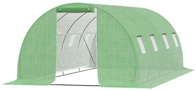 Image de Serre tunnel, serre en film accessible, serre en plastique, vert | Acier galvanisé | 8 fenêtres en filet | 600 x 300 x 200 cm