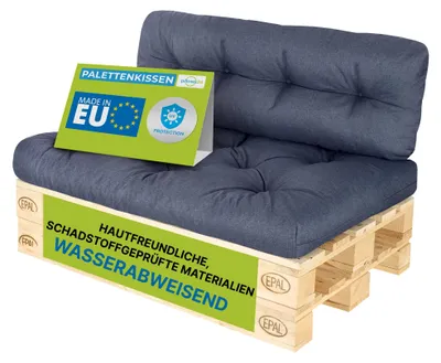 Produktbild von Pillows24 - Palettenkissen wasser- und UV-beständig - 2ER SET | Polster für Europaletten 120x80 - Palettenmöbel - Outdoor/Indoor, Blau