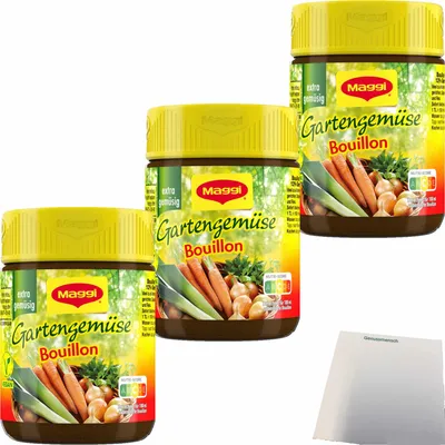 Produktbild von Maggi Gartengemüse Bouillon für 7L 3er Pack (3x130g Glas) + usy Block