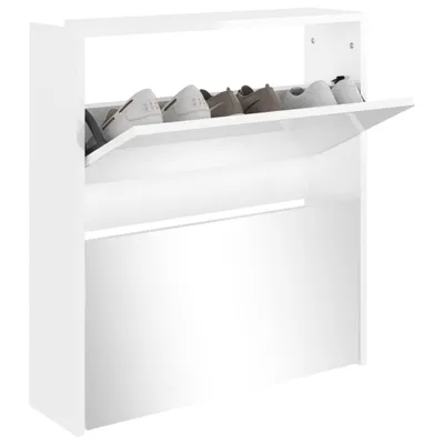 Produktbild von " "Schuhschrank/Flurschuhregal Skandinavisch - Schuhkommode - mit Spiegel 2 Fächer Hochglanz-Weiß 63x17x67 cm NeuMöbel 1146469