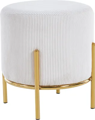 Produktbild von SalesFever Polsterhocker rund Ø35 cm | Stoffbezug in Cord-Optik | Design-Gestell aus Metall | B 35 x T 35 x H 38 cm | beige – goldfarben
