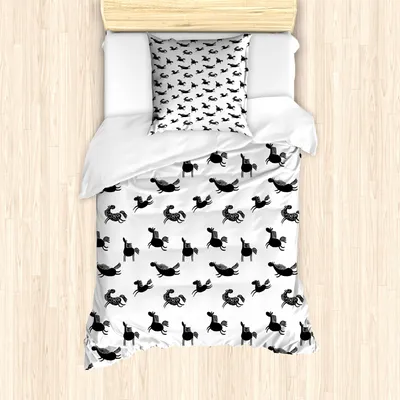 Produktbild von ABAKUHAUS Pferde Mantele, Doodle Equiden Pattern, Milbensicher Allergiker geeignet mit Kissenbezügen, 135 cm x 200 cm - 80 x 80 cm, Schwarz-Weiss