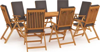 Produktbild von Maison Exclusive - 9-tlg. Garten-Essgruppe mit Kissen Massivholz Teak Grau