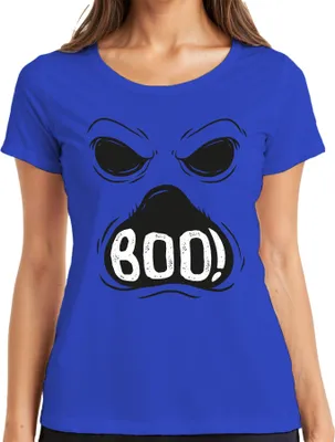 Produktbild von BOO! Halloween Gruselgesicht Geist Gespenst Spuk Retro Vintage Damen T-Shirt, Blau, M