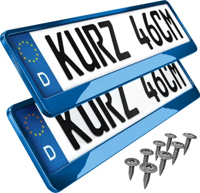 Produktbild von 2 Kennzeichenhalter kurz 46 cm Blau Hochglanz lackiert für kurze Kennzeichen
