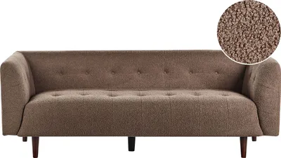 Produktbild von BELIANI 3-Sitzer Sofa Braun Bouclé-Stoff Gesteppt mit Schmalen Armlehnen Knopfheftung Hohe Holzbeine Retro Chesterfield Stil Wohnzimmer Stoffsofa