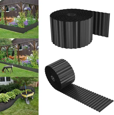 Image de UISEBRT Noir Flexible Bordure de pelouse Bordure de massif 10m Longueur 15cm Hauteur Ondulé Métal Bordure de jardin Bordure de massif pour pelouse, bordure de tonte, massif de fleurs