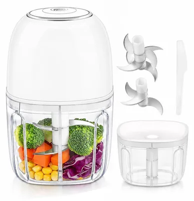 Produktbild von Elektrischer Knoblauchschneider, 2 Schüsseln (1+1,5 Cup), 304 Edelstahl Klingen, USB-C kabellos – Mini Zerkleinerer & Food Processor für Babynahrung