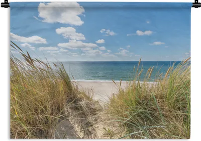 Produktbild von MuchoWow® Wandteppich Wandbehang Düne - Gras - Meer - Strand 90x67.5 cm Tapisserie Dekoration Wandtuch - Fototeppich - Wand-Skulpturen