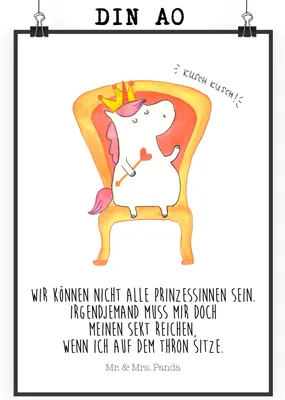 Produktbild von Mr. & Mrs. Panda Bild Einhorn Prinzessin DIN A0 - Weiß - Geschenk, Monat, Unicorn, Geburtstag, drucke, Geburtstagsgeschenk, wanddeko, wandkunst, Wanddekoration