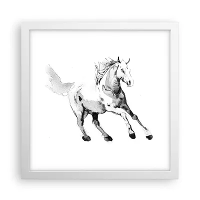 Produktbild von Gerahmtes Poster - Weißer Rahmen - Pferd Galopp Tier - 30x30 cm - Wand Bild - Wanddeko - Wandbilder - Kunstposter - Wandposter - Bilderrahmen - Bilder - Kunstdruck - Wanddekoration - P2WAC30x30-5117