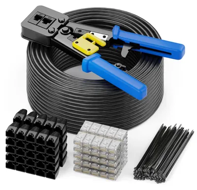 Produktbild von deleyCON 100m CAT6 Verlegekabel Set UTP 250MHz AWG24 CCA - Schwarz – CAT 6