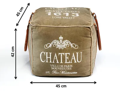 Obrázok produktu pre Kobolo Sitzpouf Pouf Sitzwüfel Hocker - CHATEAU - z plátna - s aplikáciami - Sitzpocker Sitzsack Fußhocker Würfel Sitzkissen Bodenkissen Stuhl