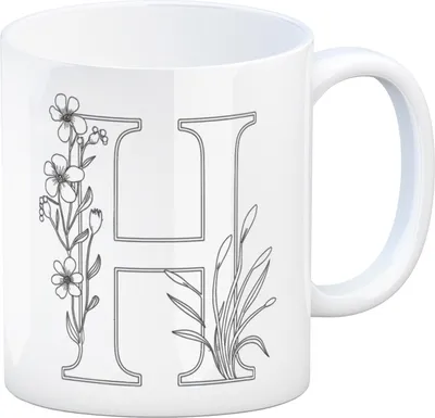 Produktbild von Floral Buchstabe H Kaffeebecher zum Ausmalen für Kunstliebhaber