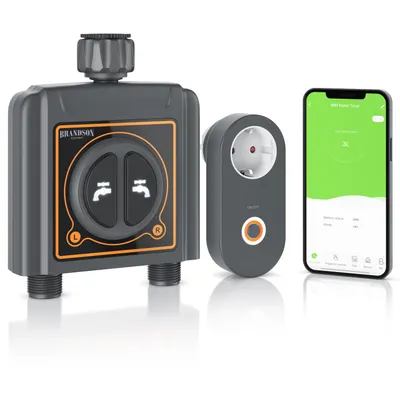 Produktbild von Brandson Bewässerungscomputer mit 2 Ausgängen und Wifi-Verbindungssteckdose, Bewässerungsuhr, Bewässerungssystem, automatische Bewässerung