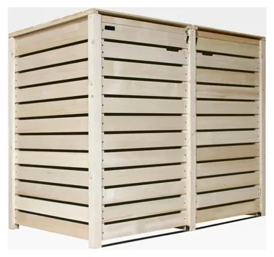 Produktbild von Mülltonnenbox für 2 Mülltonnen aus Holz 120L - 240L Natur mit Rückwand