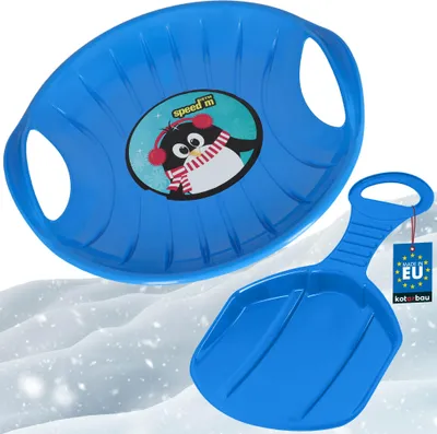Produktbild von KOTKOTARBAU® 2er Set Popo Rutscher Kinder Kunststoff Rutschteller ø 60 cm Rodelbahn Schlitten zum Rodeln im Schnee Blau