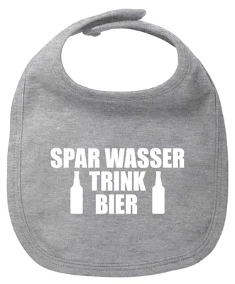 Produktbild von Huuraa Baby Lätzchen Spar Wasser Trink Bier Bierflasche Heather Grey Klettverschluss  Baumwolle Latz Geschenkidee