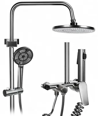 Duschsystem mit Regendusche, Handbrause, 3 Strahlarten, schwarz