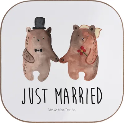 Produktbild von Mr. & Mrs. Panda Untersetzer für Gläser Bär Heirat - Weiß - Geschenk, Tischuntersetzer, Glas, Coaster, Teddy, gläseruntersetzer, Tassenuntersetzer