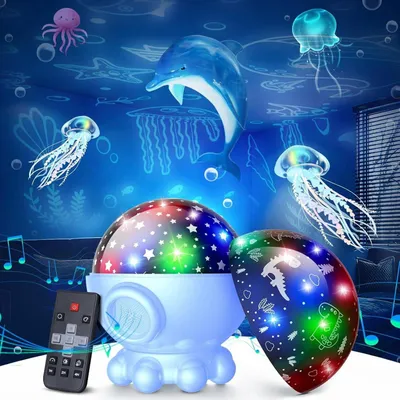 Produktbild von LED Sternenhimmel Projektor Baby Nachtlicht Oktopus,360° Drehbar Galaxie Projektor Lampe mit Fernbedienung, Timer&9 Schlaflieder, Kinder Geschenk,Blau