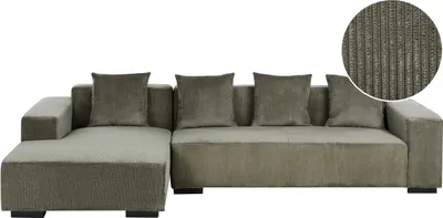 Zdjęcie produktu dla BELIANI Narożnik prawostronny zielony sztruksowy 4-osobowy sofa narożna z dodatkowymi poduszkami nowoczesny design