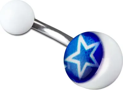 Produktbild von viva-adorno 1 Stück Bauchnabel Piercing Banane 316L Chirurgenstahl Kunststoff Kugeln Weiß Stern verschiedene Farben Z381, blau