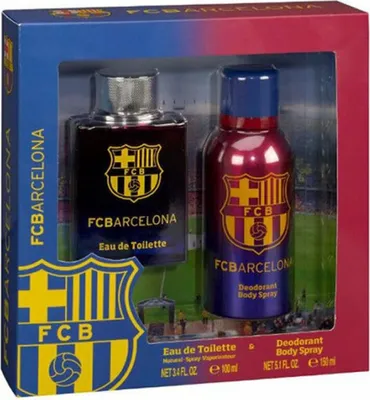 A gift set of FC Barcelona branded eau de toilette and deodorant body spray.