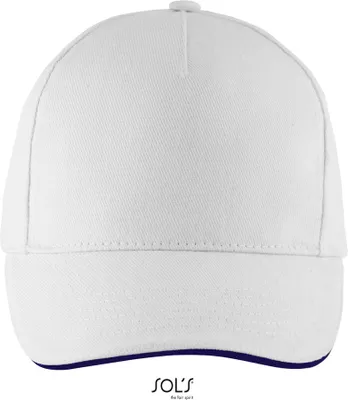 Immagine prodotto di SOLs 00594 | Cappello a cinque pannelli Long Beach / Chiusura regolabile in metallo - Colore: Bianco/Navy - Taglia: Unica