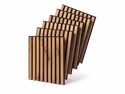 Produktbild von MEBANO. 6er-Set Akustikpaneele Holz 40x40 cm Wotan Eiche 3D Wandpaneele aus Holzfunier und Filz Wandverkleidung Moderne Lamellenwand