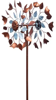 Imagen del producto de Aspas de viento de metal, diseño de hojas de cobre, juego de 2 piezas, para jardín