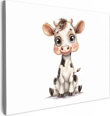 Produktbild von Leinwand Bilder 80x60 cm - Kinder Tiere - Kuh, Bilder, Wanddeko, Wandbilder Wohnzimmer