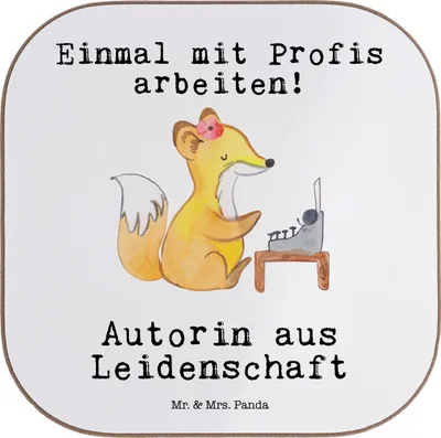 Produktbild von Mr. & Mrs. Panda Untersetzer Tasse Autorin Leidenschaft - Weiß - Geschenk, Beruf, Lustig, Spruch, Buchhandlung, gläseruntersetzer, Design, Holzuntersetzer, Buchladen